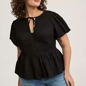 Torrid Black Flutter Sleeve Peplum Blouse